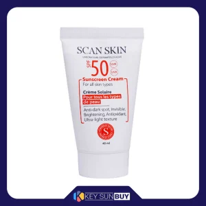 مراقبت پوست کرم ضد آفتاب بدون رنگ اسکن اسکین مدل SPF50 محافظ UVA ،UVB، ضد لک، روشن‌کننده، مناسب انواع پوست حجم 40 میلی‌لیتر