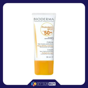 مراقبت پوست کرم ضد آفتاب بدون رنگ بیودرما SPF50 مدل Photoderm SPOT محافظ UVB، مرطوب‌کننده، مناسب پوست‌های آکنه‌ای و حساس حجم 30 میلی‌لیتر