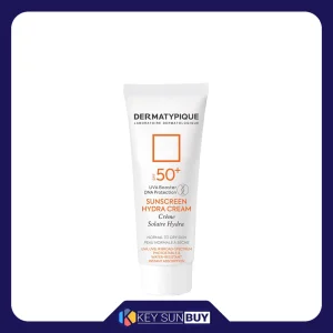 مراقبت پوست کرم ضد آفتاب بدون رنگ درماتیپیک SFP50 مدل Hydra محافظ UVA ،UVB، ضد آب، مرطوب‌کننده، مناسب انواع پوست حجم 50 میلی‌لیتر
