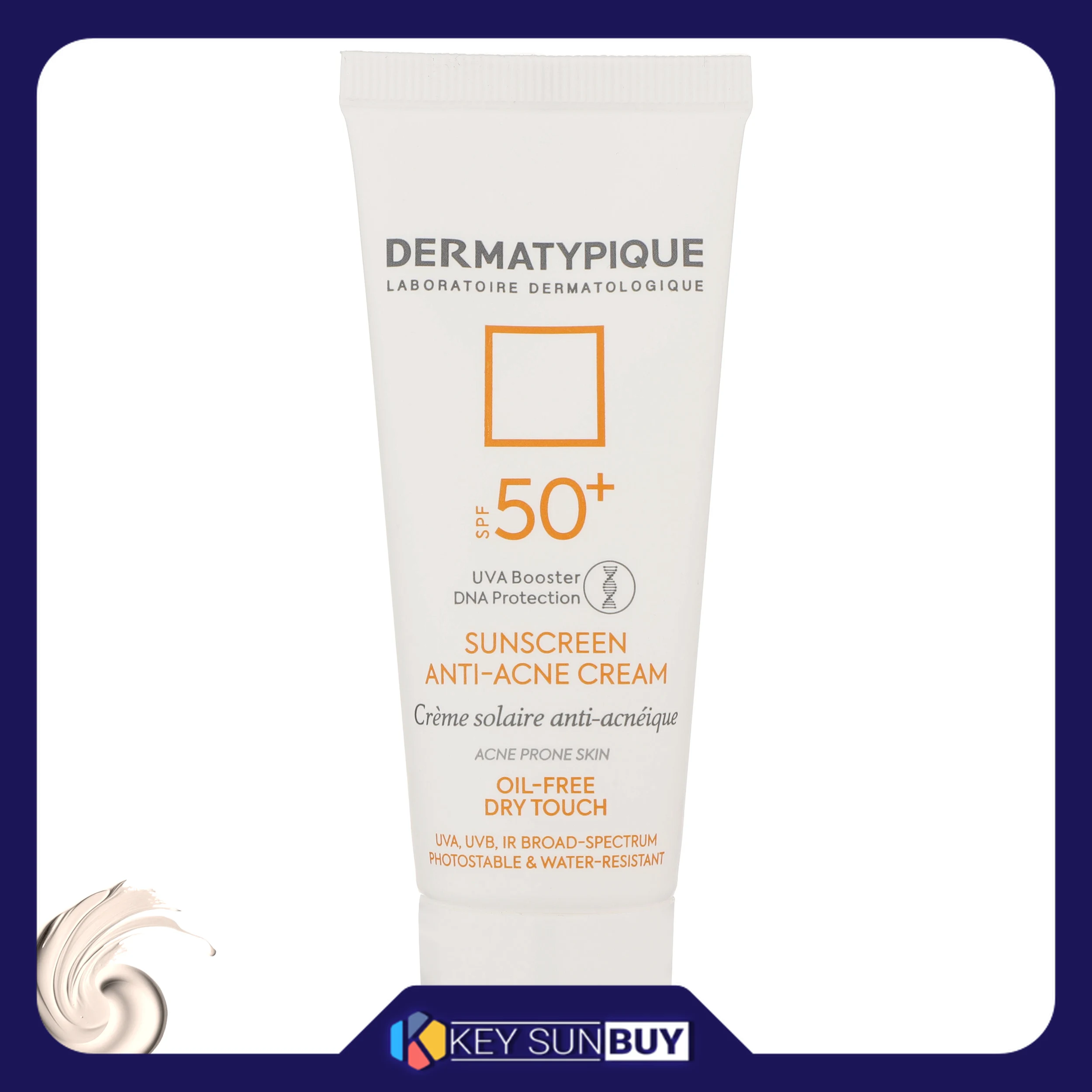 مراقبت پوست کرم ضد آفتاب بدون رنگ درماتیپیک SPF50 مدل Anti -acne محافظ UVA ،UVB، ضد آب، ضد جوش و آکنه، مناسب پوست‌های چرب و مختلط حجم 40 میلی‌لیتر