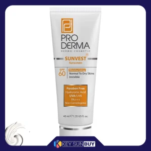 مراقبت پوست کرم ضد آفتاب بدون رنگ پرودرما مدل SPF60 محافظ UVA ،UVB و +++PA، مناسب پوست‌‌های خشک و معمولی حجم 40 میلی‌لیتر