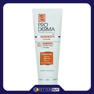 مراقبت پوست کرم ضد آفتاب بدون رنگ پرودرما مدل SPF90 محافظ UVA ،UVB و +++PA، مناسب انواع پوست حجم 40 میلی‌لیتر