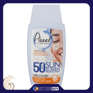 مراقبت پوست کرم ضد آفتاب بدون رنگ پیکسل SPF50 مدل Sensitive محافظ UVA ،UVB و +++PA، ضد حساسیت، مناسب پوست‌های خشک و حساس حجم 50 میلی‌لیتر