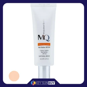 مراقبت پوست کرم ضد آفتاب رنگی ام کیو SPF50 مدل NATURAL BEIGE BIO TACHES محافظ UVA ،UVB، ضد لک، مناسب انواع پوست حجم 55 میلی‌لیتر