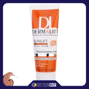 مراقبت پوست کرم ضد آفتاب رنگی درمالیفت مدل SPF50 محافظ UVA ،UVB، ضد آب، مناسب پوست چرب حجم 40 میلی‌لیتر