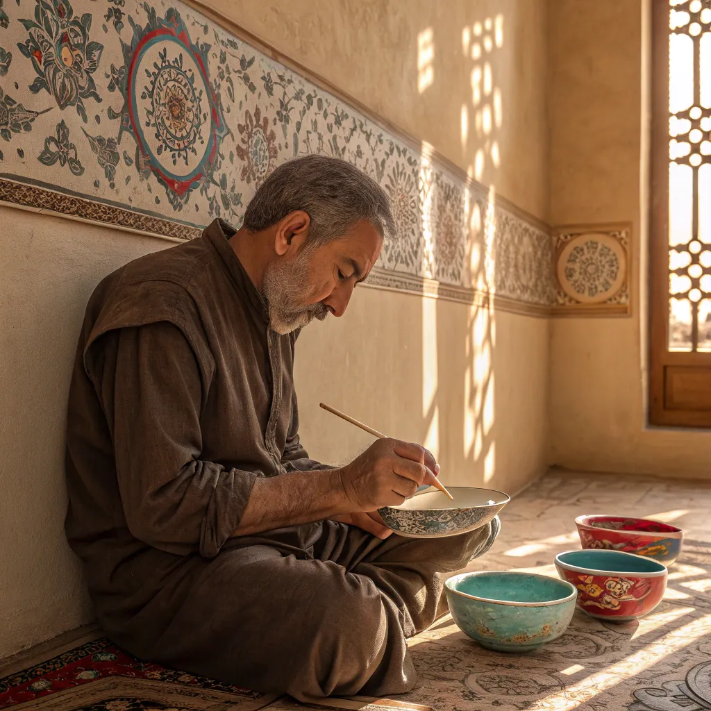 گام‌ به‌ گام رنگ کاری سنتی با نقوش اسلیمی 2