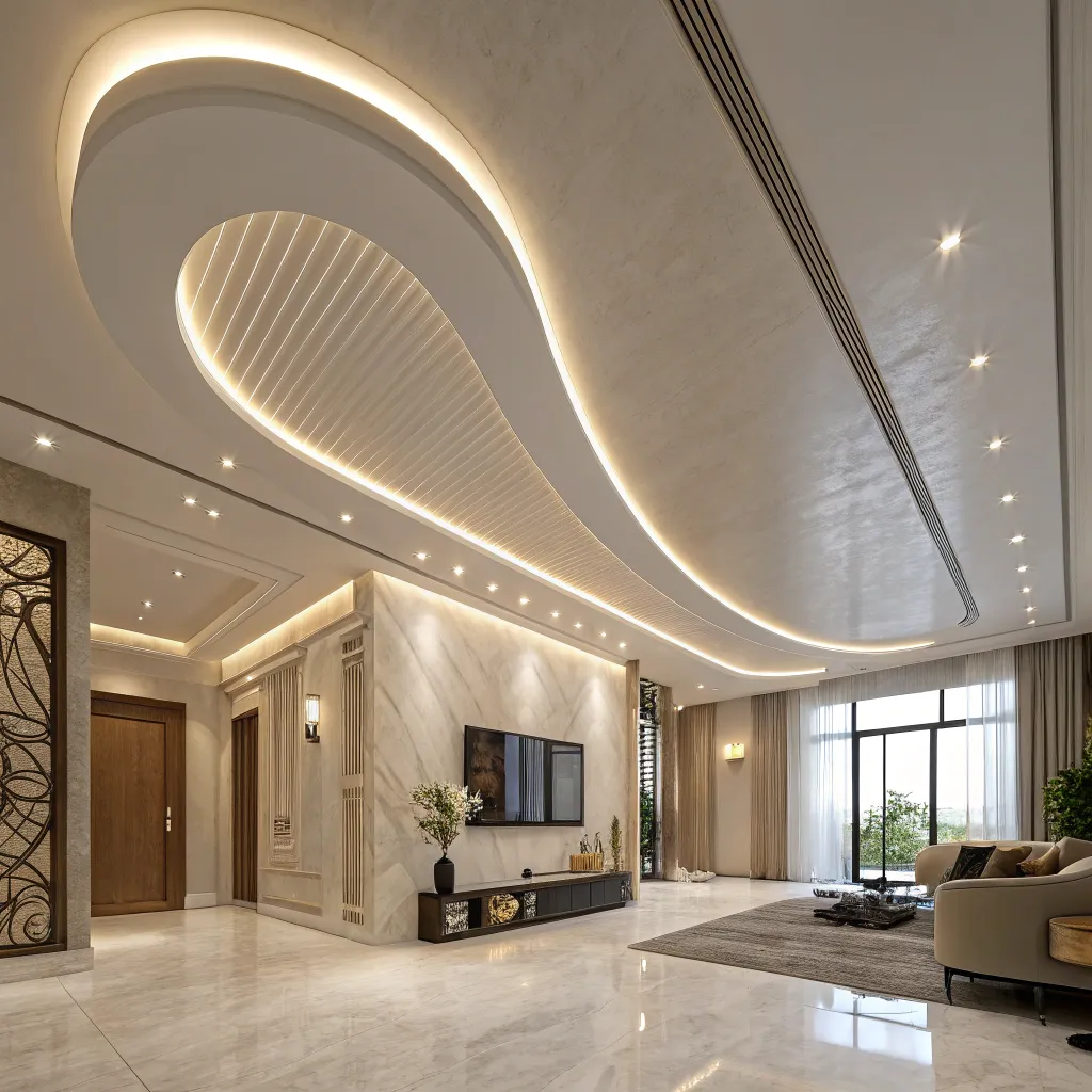اجرای سقف کاذب منحنی با نورپردازی LED در شهریار