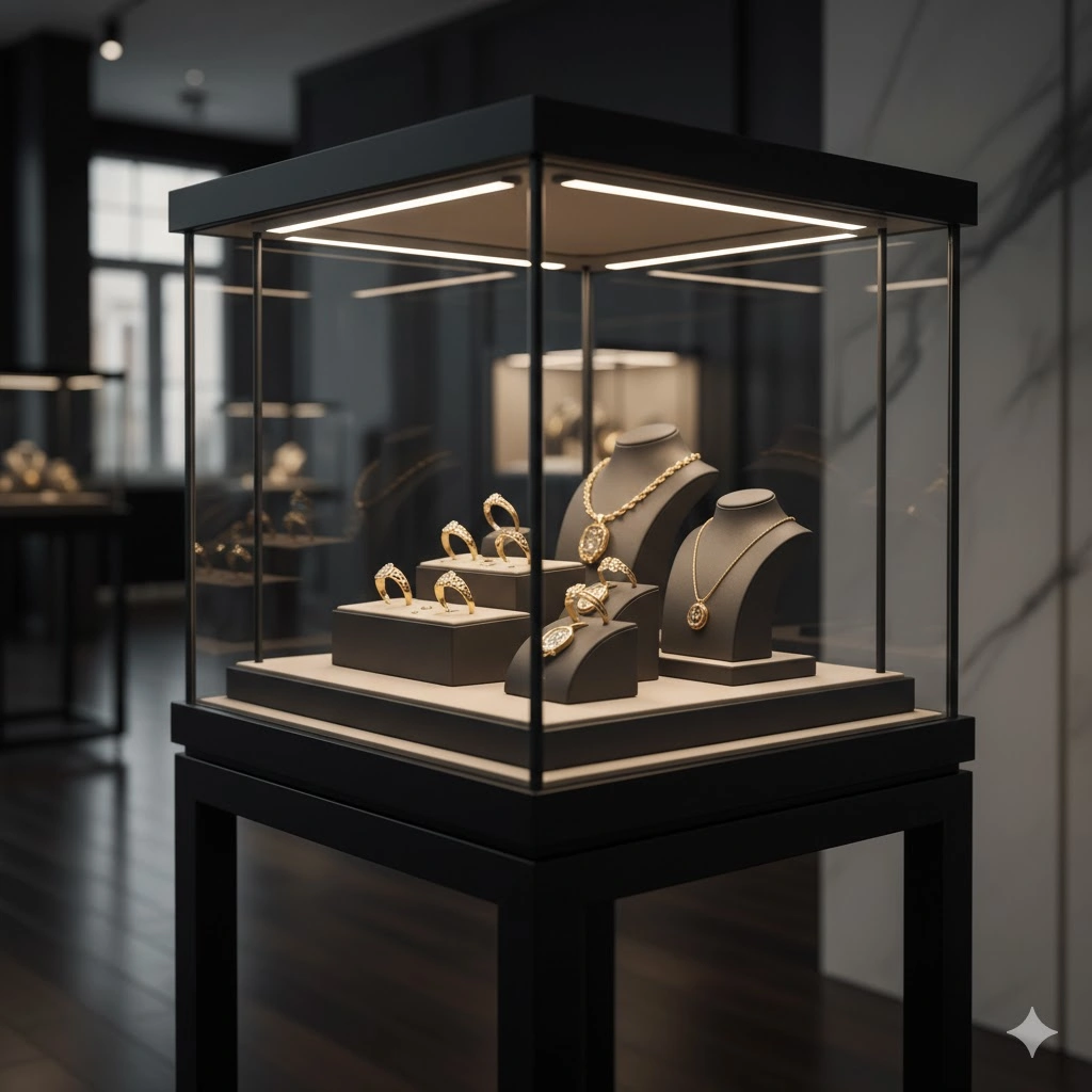 راهنمای انتخاب استند شیشه ای طلا فروشی