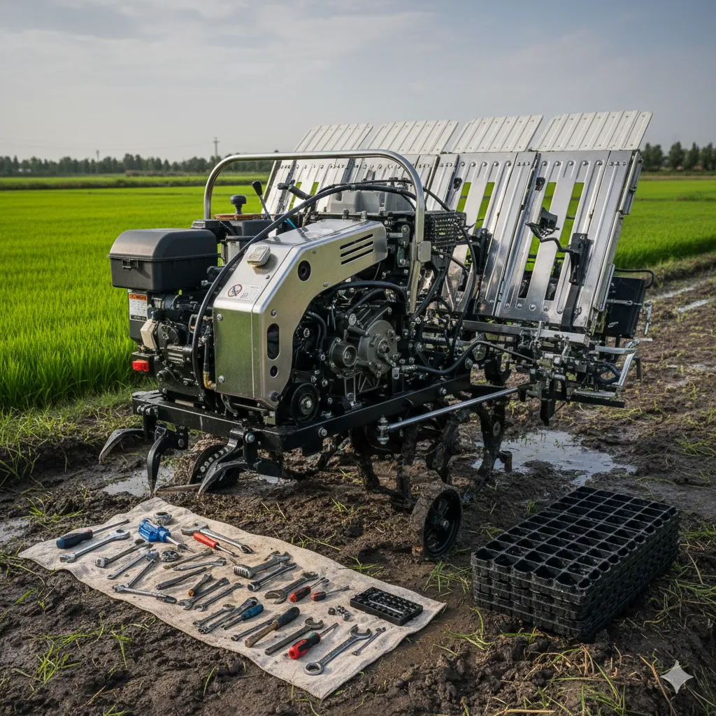 سرویس و تنظیم دستگاه نشاکار برنج در تاکستان