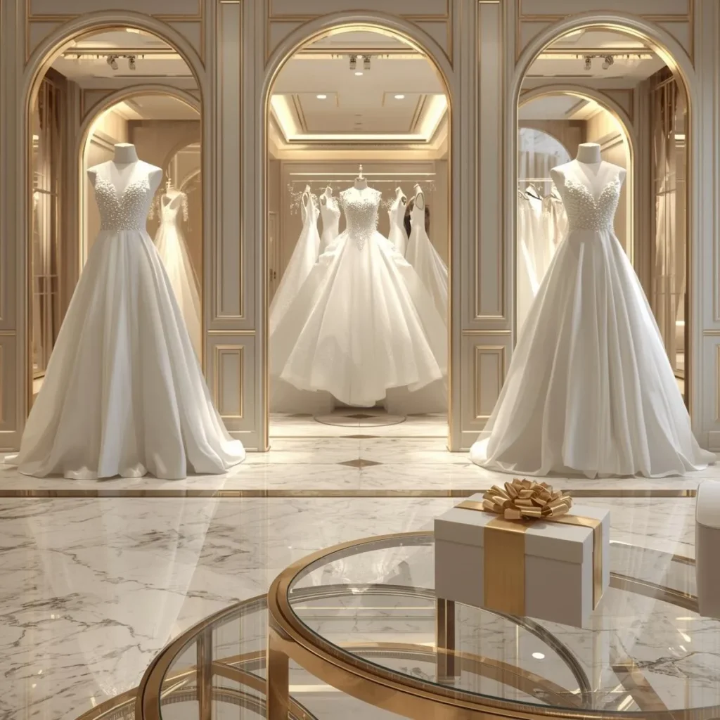 خدمات مزون لباس عروس در تهران ولیعصر با جعبه هدیه VIP