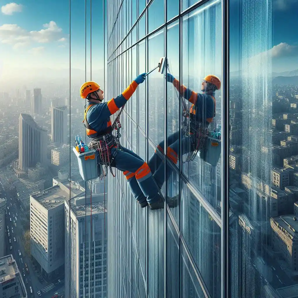 شستشوی شیشه برج در گرگان توسط راپل کار حرفه ای