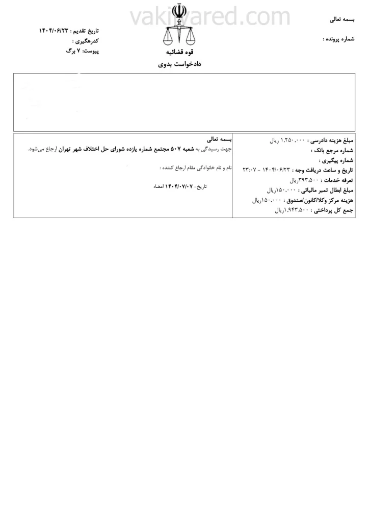 نمونه دادخواست طلاق به درخواست زوجه با وکالت از زوج