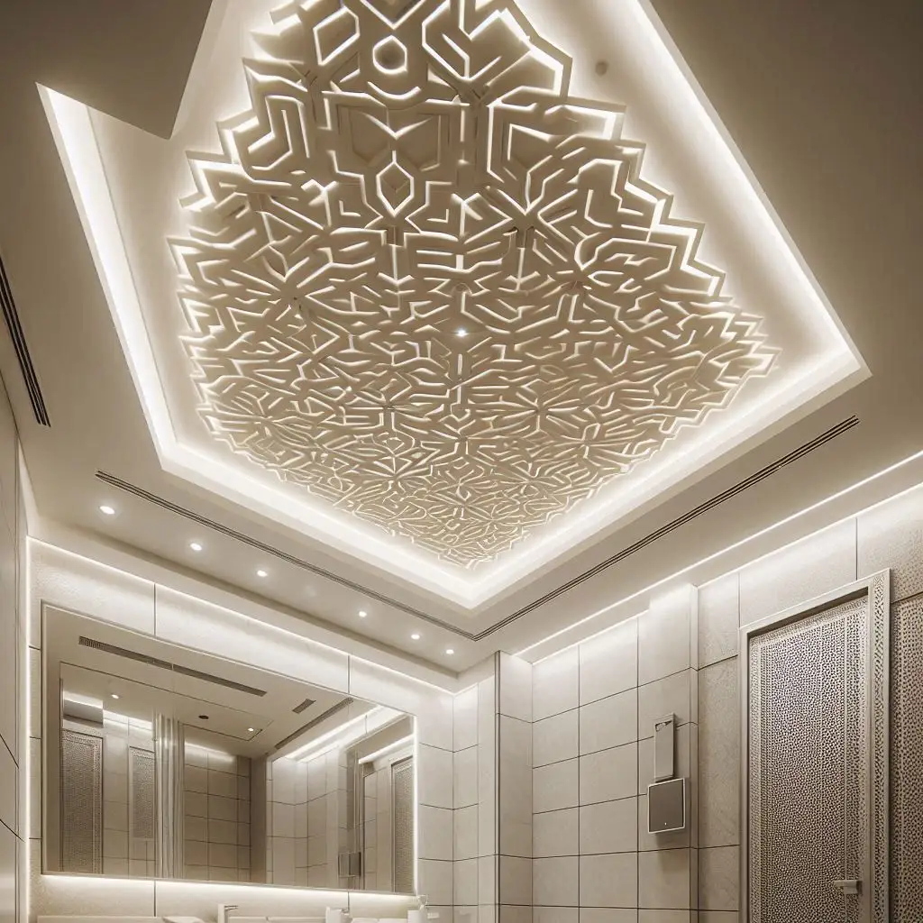 سقف کاذب سرویس بهداشتی طرح دار در کیش