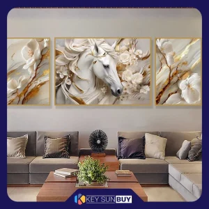 بهترین قیمت تابلو مدل دکوراتیو مدرن طرح گل و اسب مجموعه سه عددی ارسال سراسر ایران