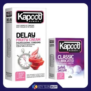 بهترین قیمت کاندوم کاپوت مدل Delay Fruity Cream بسته 12 عددی به همراه کاندوم کاپوت مدل Classic Lubricated بسته 3 عددی ارسال سراسر ایران