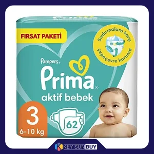 بهترین قیمت پوشک کودک پریما مدل Aktif Bebek سایز 3 بسته 62 عددی ارسال سراسر ایران