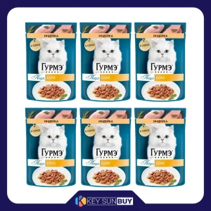 بهترین قیمت پوچ گربه بالغ گورمت مدل Perle Pack طعم بوقلمون بسته 6 عددی وزن 450 گرم ارسال سراسر ایران