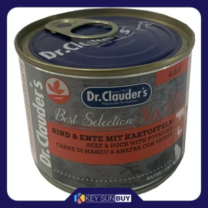 بهترین قیمت کنسرو غذای گربه دکتر کلادرز مدل No.08 Beef & Duck with potatoes وزن 200 گرم ارسال سراسر ایران
