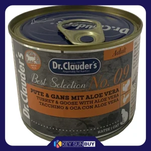 بهترین قیمت کنسرو غذای گربه دکتر کلادرز مدل Turkey & Goose with AloeVera NO.09 وزن 200 گرم ارسال سراسر ایران